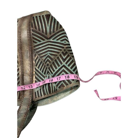 Corral Green Brown Leather Cut Out Shoulder Bag Purse Bling Western Rodeo - Picture 9 of 16